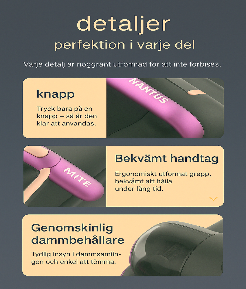 Elektrisk UV-husdammsugare för avlägsnande av kvalster – för sängar, madrasser, soffor och kuddar