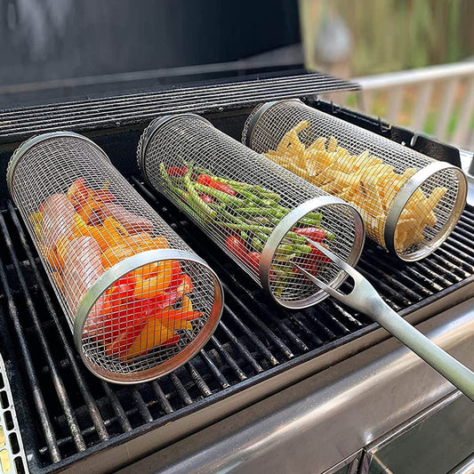 Roterande grillkorg i metall- Portabel BBQ-korg