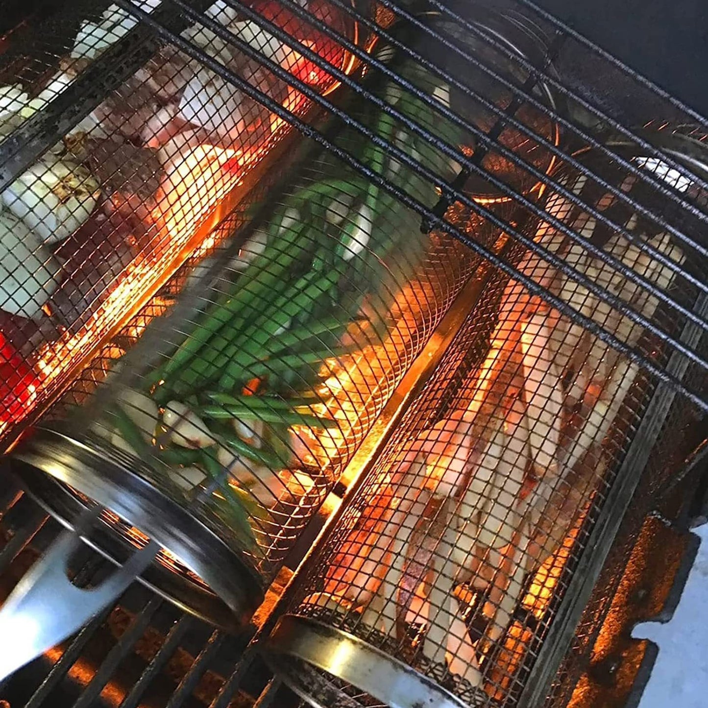 Roterande grillkorg i metall- Portabel BBQ-korg