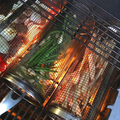 Roterande grillkorg i metall- Portabel BBQ-korg
