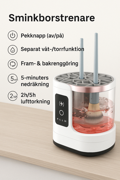 Elektrisk-automatiskt rengöringsställ för make‑up‑borstar