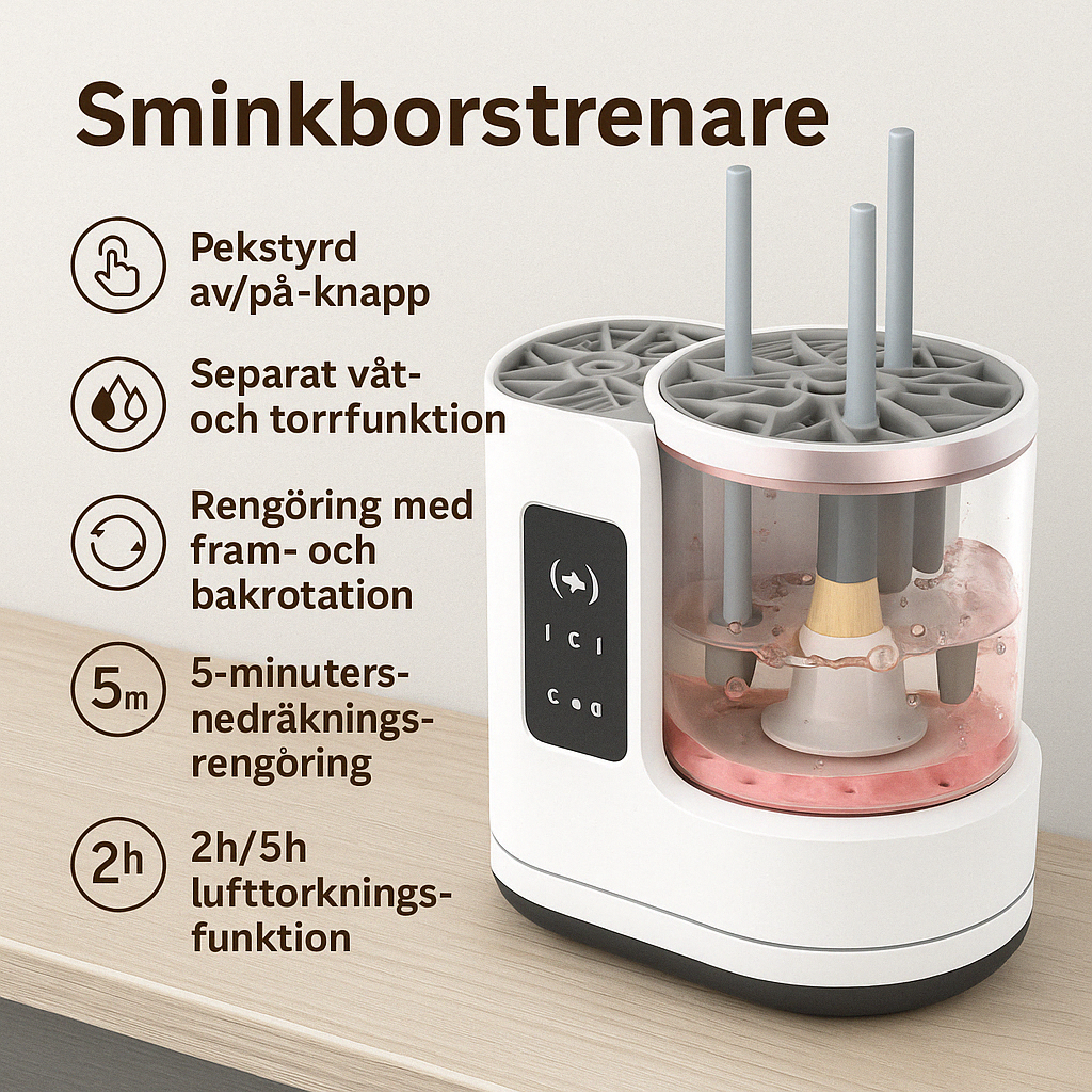 Elektrisk-automatiskt rengöringsställ för make‑up‑borstar