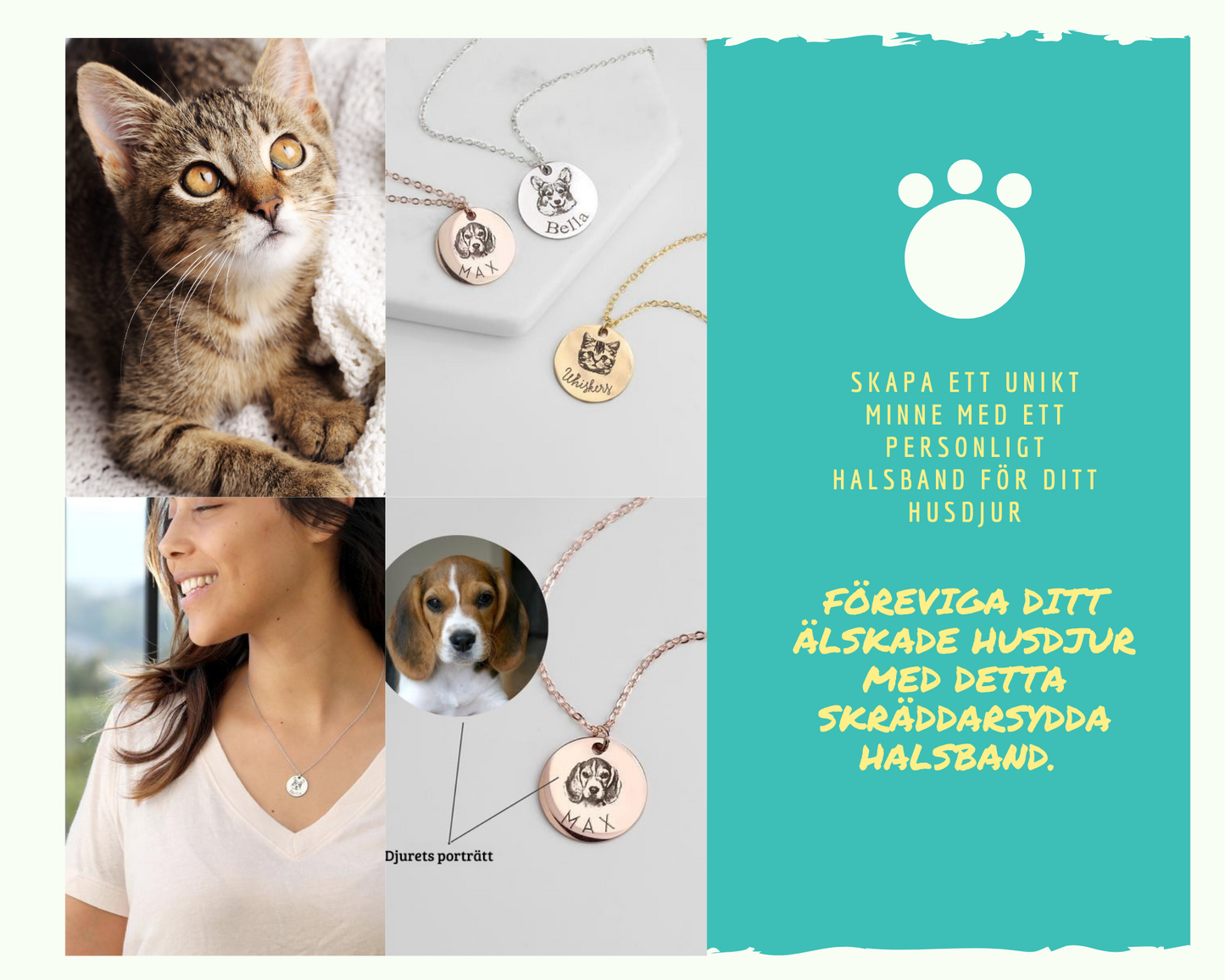 Halsband med porträtt av ditt husdjur