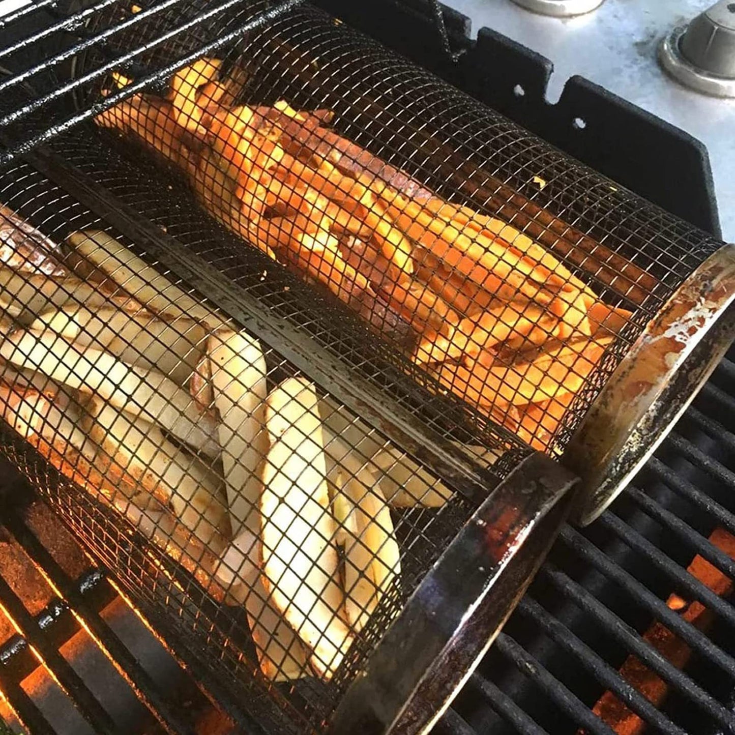 Roterande grillkorg i metall- Portabel BBQ-korg