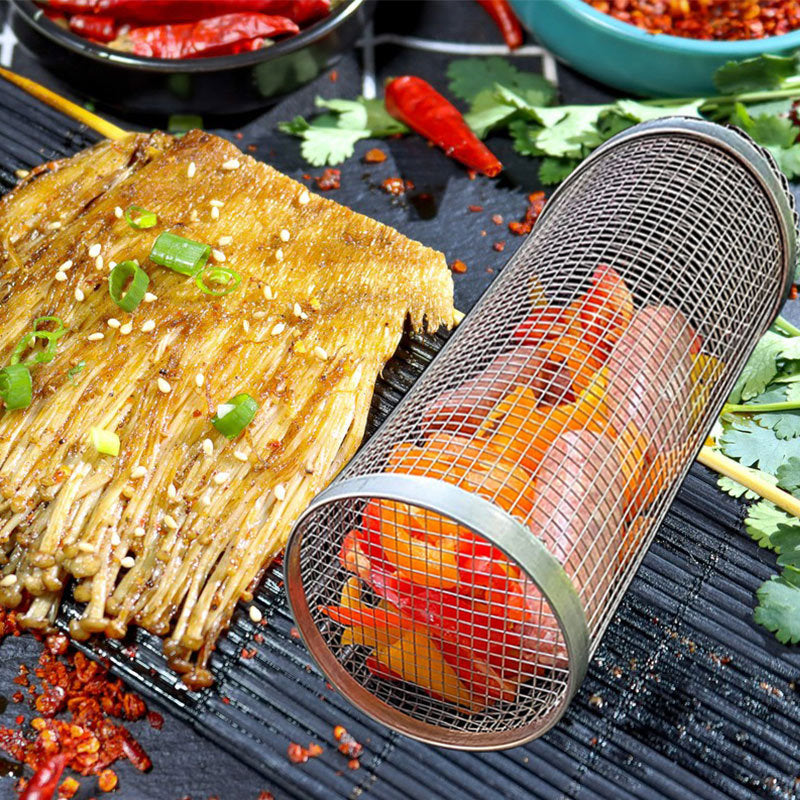 Roterande grillkorg i metall- Portabel BBQ-korg
